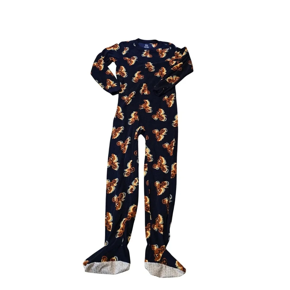 Carters 1-Piece Dirt Bike Fleece Footie Pajamas Size 14 Dirt Bike Navy Brown
